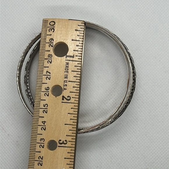 Sliver Tone Mixed Thickness Bangle Bracelets Textured - Picture 7 of 8